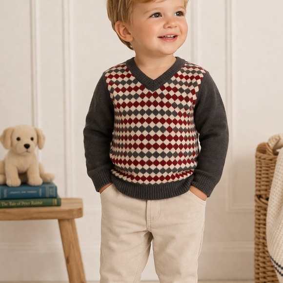 Janie and Jack Other - Janie and Jack Diamond V Neck Gray Sweater Size 2T